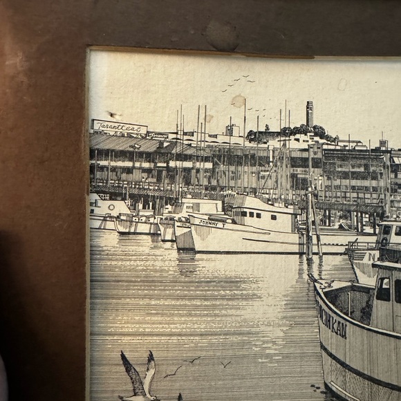 1970’s MARTIN TANG VTG Signed Seattle Waterfront Ink Print In Metal Frame Art - Picture 9 of 12